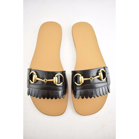 Gucci Varadero Black Horsebit Gold Fringed Slide Mule Slipper Flat Sandal 35 - Picture 5 of 12